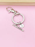 Silver Flute Keychain, Personalized Initial Charm, Music Gift