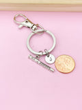 Silver Flute Keychain, Personalized Initial Charm, Music Gift