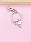 Silver Flute Keychain, Personalized Initial Charm, Music Gift