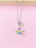 Silver Japanese Crane Necklace, N4754