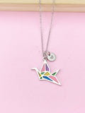 Silver Japanese Crane Necklace, N4754