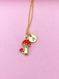 Gold Red Mushroom Charm Necklace, N5717