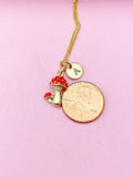 Gold Red Mushroom Charm Necklace, N5717