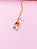 Gold Red Mushroom Charm Necklace, N5717