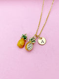 Gold Pineapple Charm Necklace, Yellow Green Pineapple Fruit Charm, N5719