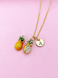 Gold Pineapple Charm Necklace, Yellow Green Pineapple Fruit Charm, N5719