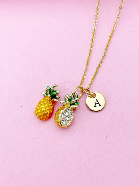 Gold Pineapple Charm Necklace, Yellow Green Pineapple Fruit Charm, N5719