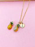 Gold Pineapple Charm Necklace, Yellow Green Pineapple Fruit Charm, N5719