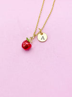 Gold Red Apple Charm Necklace, Delicious Fruit Food Charm, N5721