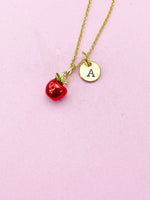 Gold Red Apple Charm Necklace, Delicious Fruit Food Charm, N5721