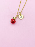 Gold Red Apple Charm Necklace, Delicious Fruit Food Charm, N5721