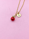 Gold Red Apple Charm Necklace, Delicious Fruit Food Charm, N5721