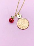 Gold Red Apple Charm Necklace, Delicious Fruit Food Charm, N5721