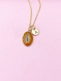 Gold Coffee Bean Charm Necklace, Brown Coffee Bean Charm, N5722