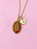 Gold Coffee Bean Charm Necklace, Brown Coffee Bean Charm, N5722