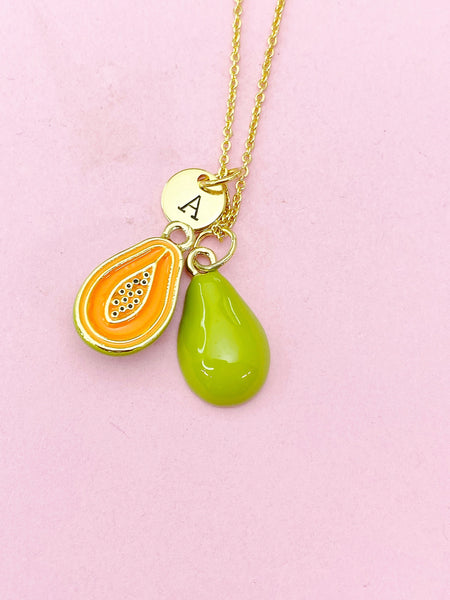 Gold Papaya Charm Necklace, Orange Papaya Charm, N5726