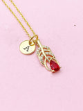 Gold Peacock Feather Charm Necklace, Red Peacock Feather Charm, N5728