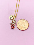 Gold Peacock Feather Charm Necklace, Red Peacock Feather Charm, N5728