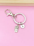 Silver French Fries Keychain, Initial Charm, Personalized Fast Food Gift, N2262