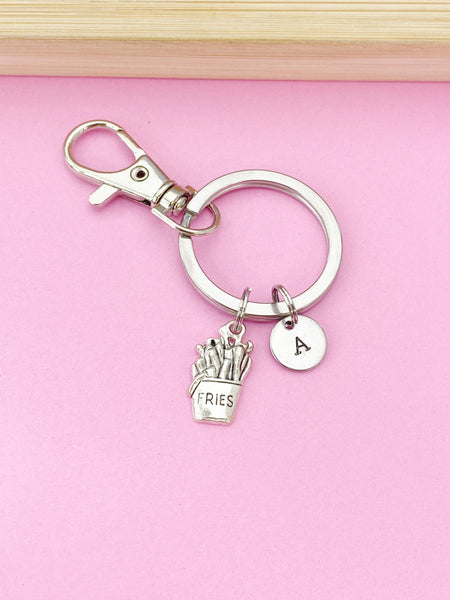 Silver French Fries Charm Keychain, Fast Food Charm, Personalized Keychain, Initial Charm, N2262