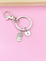 Silver French Fries Charm Keychain, Fast Food Charm, Personalized Keychain, Initial Charm, N2262