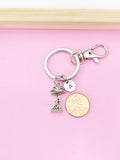 Silver Palm Tree Keychain, Initial Charm, Tropical Keyring