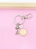 Silver Palm Tree Keychain, Initial Charm, Tropical Keyring