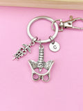 Silver Anatomy Pelvis Bone Caduceus Charm Keychain, Doctor Nurse Medical School Student Gifts, N283B
