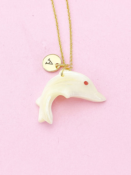 Gold or Silver Dolphin Charm Necklace, Shell Jewelry, N5734