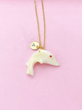 Gold or Silver Dolphin Charm Necklace, Shell Jewelry, N5734