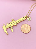 Gold Caliper Charm Necklace, Measuring Jewelry, N5735
