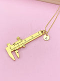 Gold Caliper Charm Necklace, Measuring Jewelry, N5735