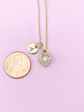 Gold Heart Charm Necklace, Heart Cubic Zirconia Jewelry Gifts, N5737