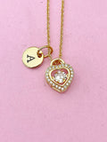 Gold Heart Charm Necklace, Heart Cubic Zirconia Jewelry Gifts, N5737