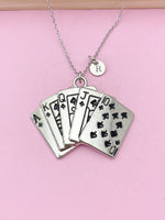 Silver Large Play Card Charm Necklace, Keychain in Option, Poker Jewelry Gifts, N5738