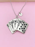 Silver Large Play Card Charm Necklace, Keychain in Option, Poker Jewelry Gifts, N5738