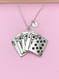 Silver Large Play Card Charm Necklace, Keychain in Option, Poker Jewelry Gifts, N5738