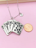 Silver Large Play Card Charm Necklace, Keychain in Option, Poker Jewelry Gifts, N5738