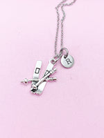 Silver Ski Charm Necklace, Winter Sport Jewelry Gifts, N5739