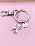 Silver Ski Charm Keychain, Ski Winter Sport Jewelry Gifts, N5739B