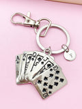 Silver Large Play Card Charm Keychain, Poker Jewelry Gifts, N5738A