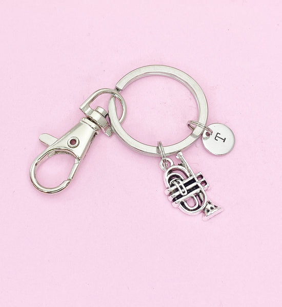 Silver Baritone Charm Keychain, High School Senior Marching Band Jewelry Gift, N5743
