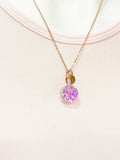 Rose Gold Real Press Purple flower Charm Necklace, N4526