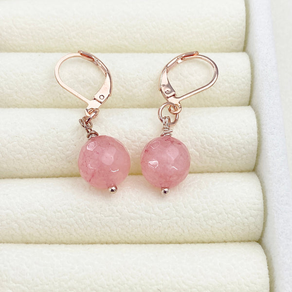 Rose Gold Pink Natural Jade Charm Earrings, AN2911