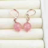 Rose Gold Pink Natural Jade Charm Earrings, AN2911