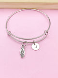 Silver Buddha Palm Hand with Lotus Charm Bracelet, Peace Jewelry Gift, N5744A