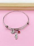 Silver Buddha Palm Hand with Lotus Charm Bracelet, Peace Jewelry Gift, N5744E