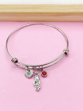 Silver Buddha Palm Hand with Lotus Charm Bracelet, Peace Jewelry Gift, N5744E