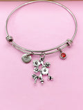 Silver Cherry Blossom Branch Charm Bracelet, Peach Blossom Flower Jewelry Gift, N5745