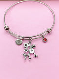 Silver Cherry Blossom Branch Charm Bracelet, Peach Blossom Flower Jewelry Gift, N5745